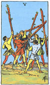 權杖五（Five of Wands）塔羅牌
